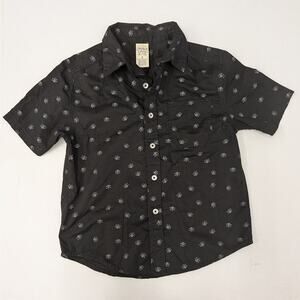 Faded Glory Boys Skull Print Button Up Shirt Black Short Sleeve Size M 8